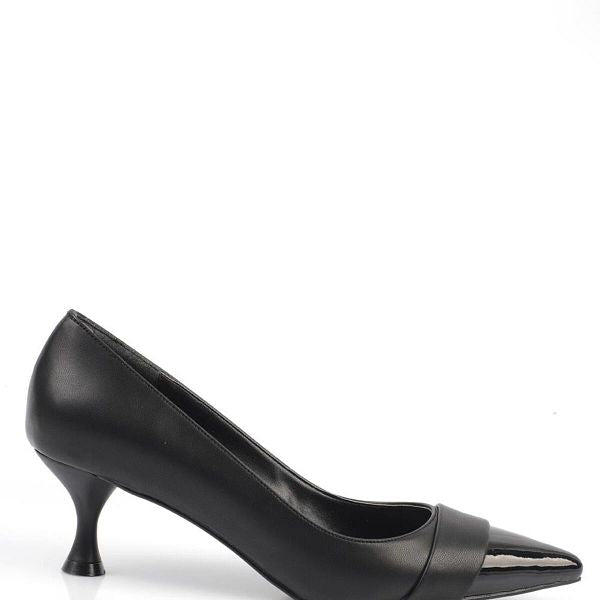 Serenity - Turkish Capone Pointed Toe Patent Leather Detailed Mid Heel Woman Shoes