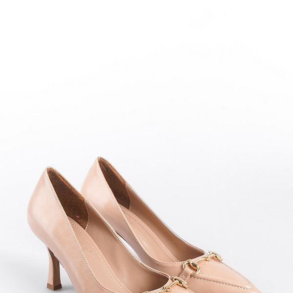 Serenity - Turkish Capone Pointed Toe Patent Leather Detailed Mid Heel Woman Shoes