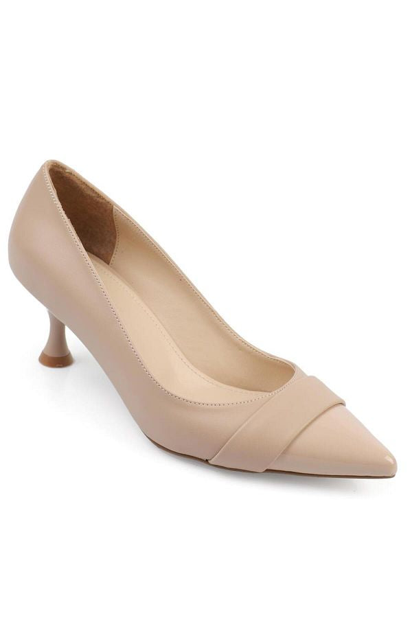 Aurora تصفيات - Turkish Capone Pointed Toe Patent Leather Detailed Mid Heel Women's Shoes
