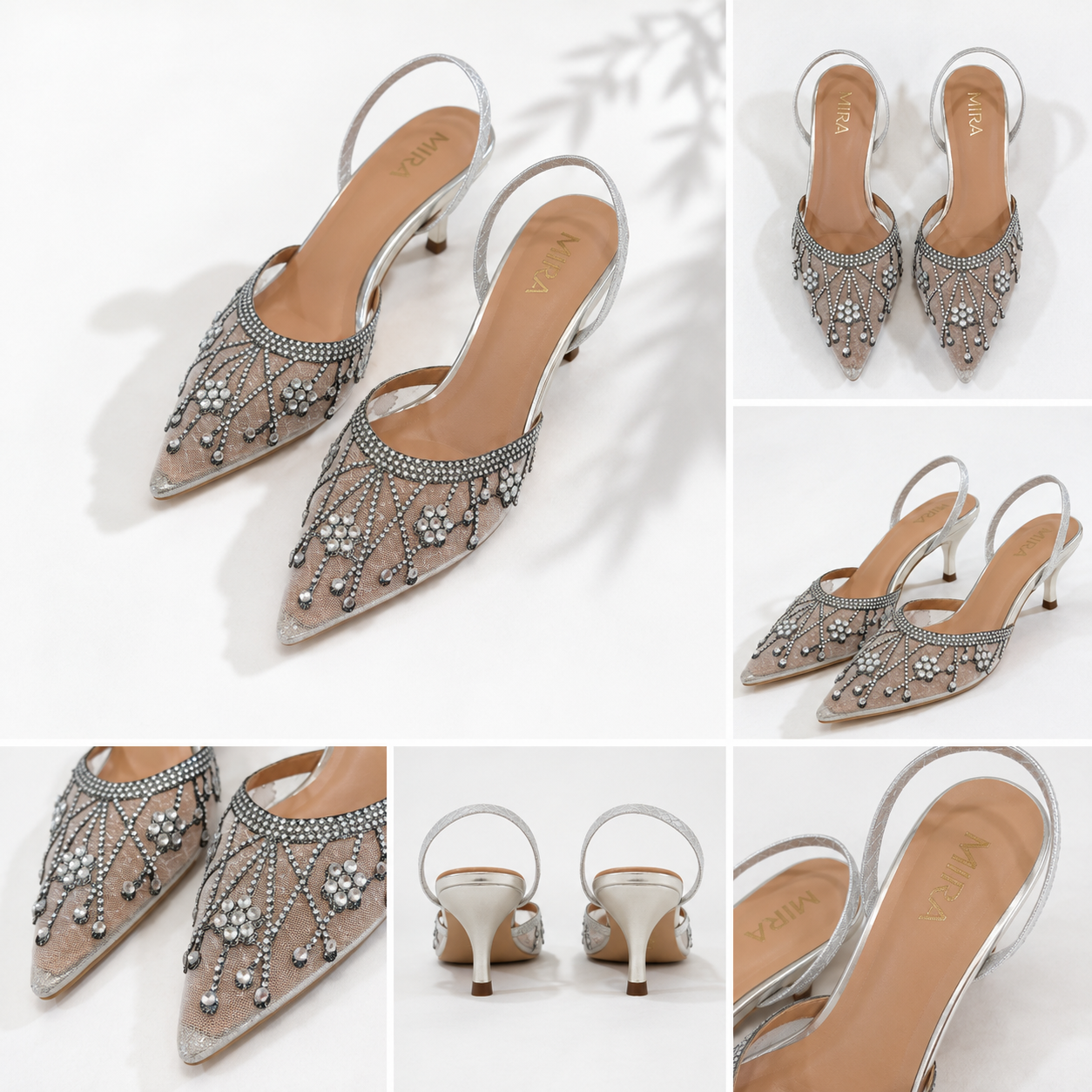 MIRA Sparks — Women's Crystal Kitten Heel Slingback Shoes Heels