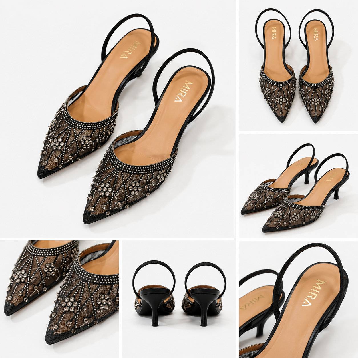 MIRA Sparks — Women's Crystal Kitten Heel Slingback Shoes Heels