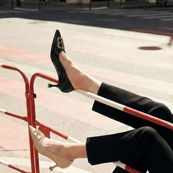 Mira Luna - Mid Heel BB Bouckle Pointed Toe Women Nude Stiletto