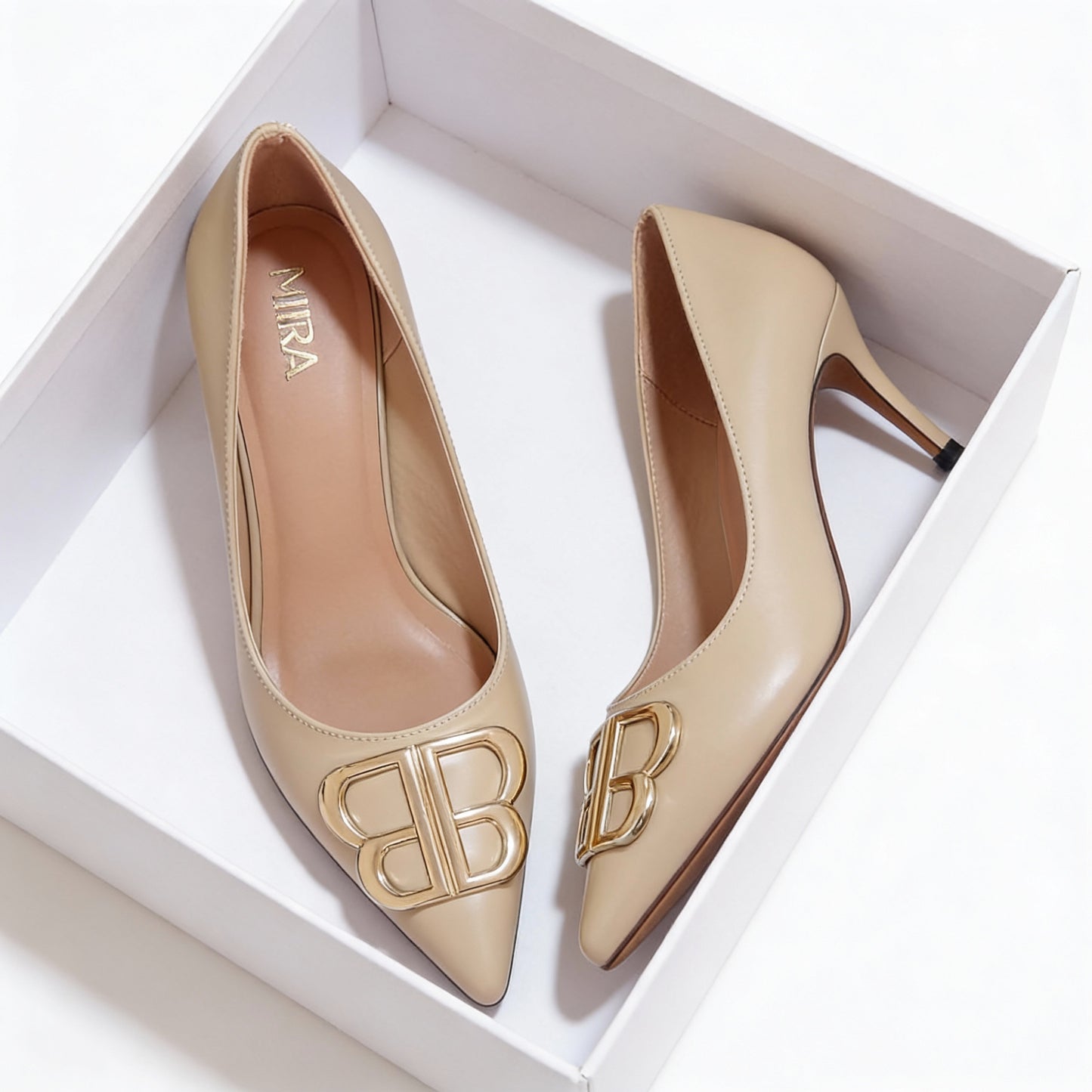 Mira Luna Stiletto Heels – Women’s Nude Pointed Toe 6cm Shoes | QMR Fashion