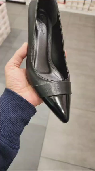 Aurora تصفيات - Turkish Capone Pointed Toe Patent Leather Detailed Mid Heel Women's Shoes