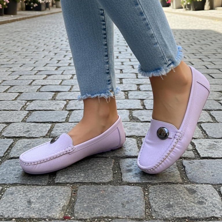 حذاء لوفر أبيض ضبابي - حذاء نسائي خفيف الوزن سهل الارتداء | أزياء كيو إم آر