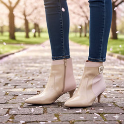 Mira Beige Muse Ankle Boot – Elegant Women’s Leather Boot | QMR Fashion