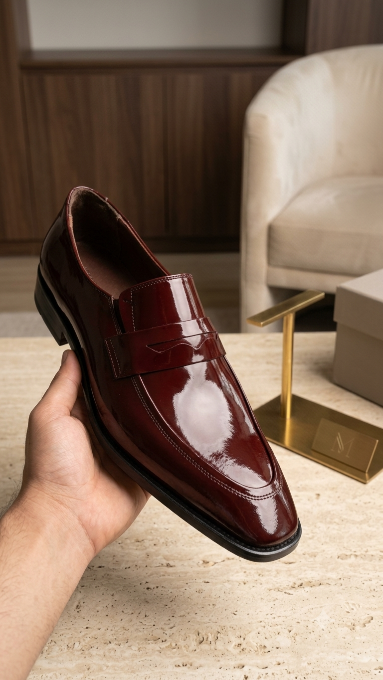 Men's Patent Leather Penny Loafers. Qmr Fashion