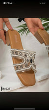 Pearl & Rhinestone Slides — Women's Flat Embellished Luxury Sandal | QMR Fashion Qmr Fashion