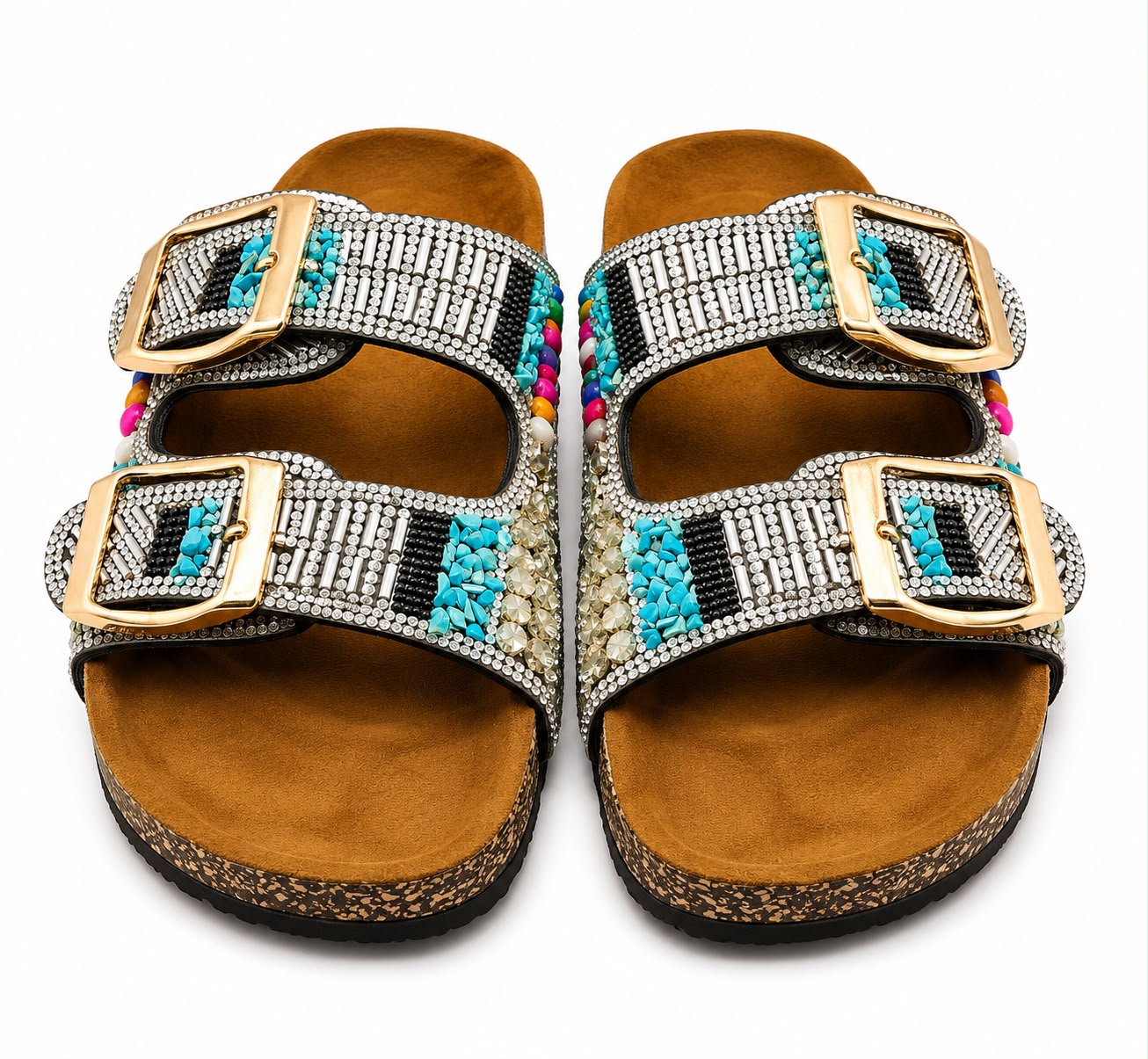 Mira Steps — Women's Double Strap Flat Slipper with Gold Buckle | QMR Fashion Qmr Fashion