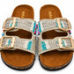 Mira Steps — Women's Double Strap Flat Slipper with Gold Buckle | QMR Fashion Qmr Fashion