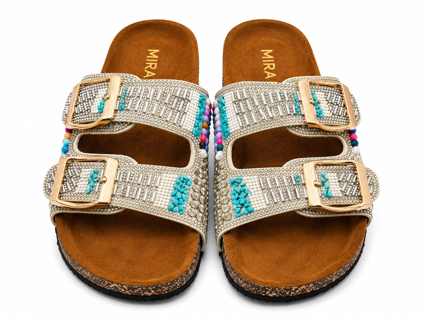 Mira Steps — Women's Double Strap Flat Slipper with Gold Buckle | QMR Fashion Qmr Fashion