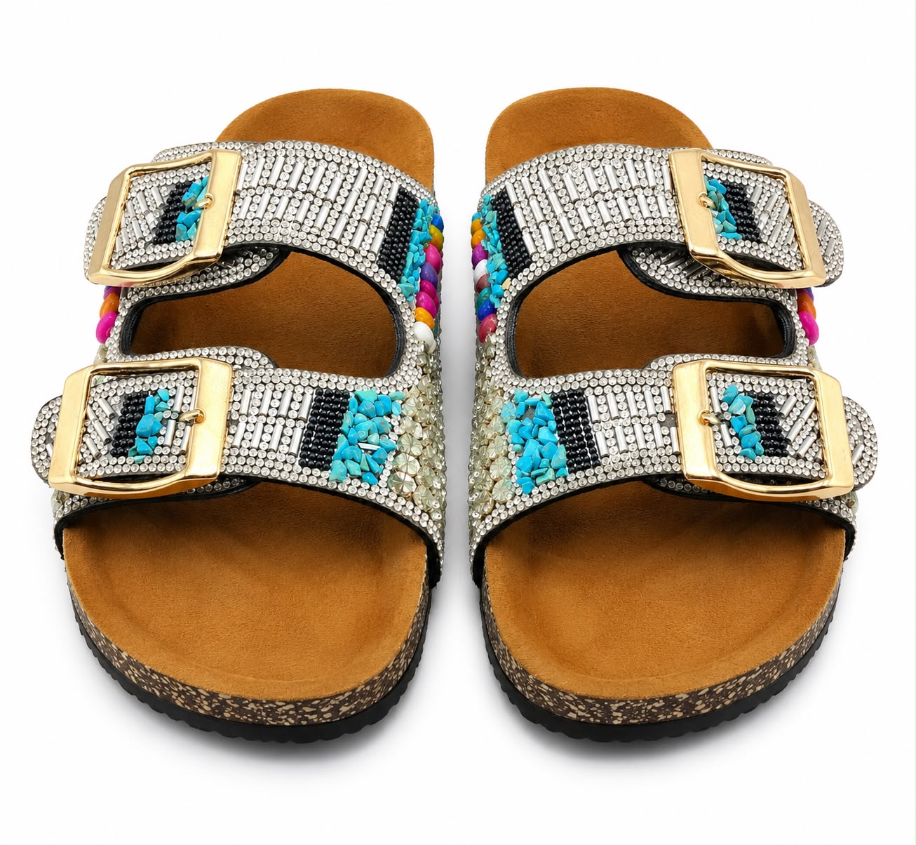 Mira Steps — Women's Double Strap Flat Slipper with Gold Buckle | QMR Fashion Qmr Fashion