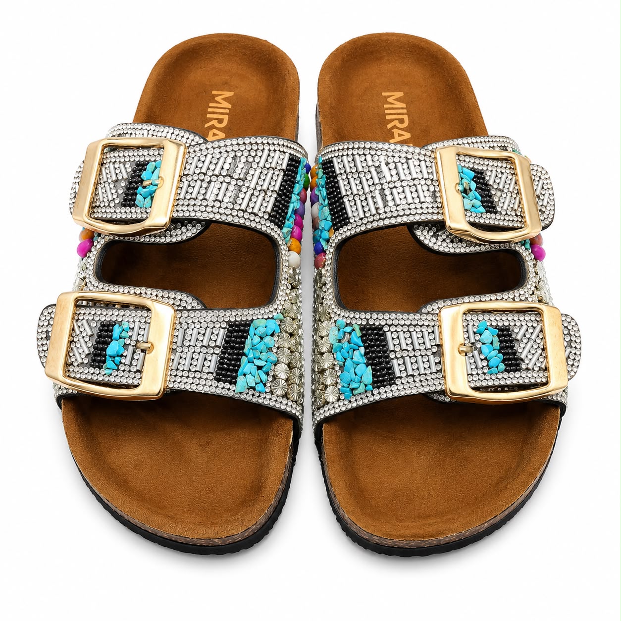 Mira Steps — Women's Double Strap Flat Slipper with Gold Buckle | QMR Fashion Qmr Fashion