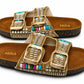 Mira Steps — Women's Double Strap Flat Slipper with Gold Buckle | QMR Fashion Qmr Fashion